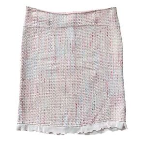 Star City Tweed & Sheer Ruffle Hemline Trim Straight Above Knee Skirt Size 7